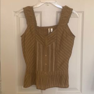 NWOT Brown Tank w Ruffle Straps and Button Detail